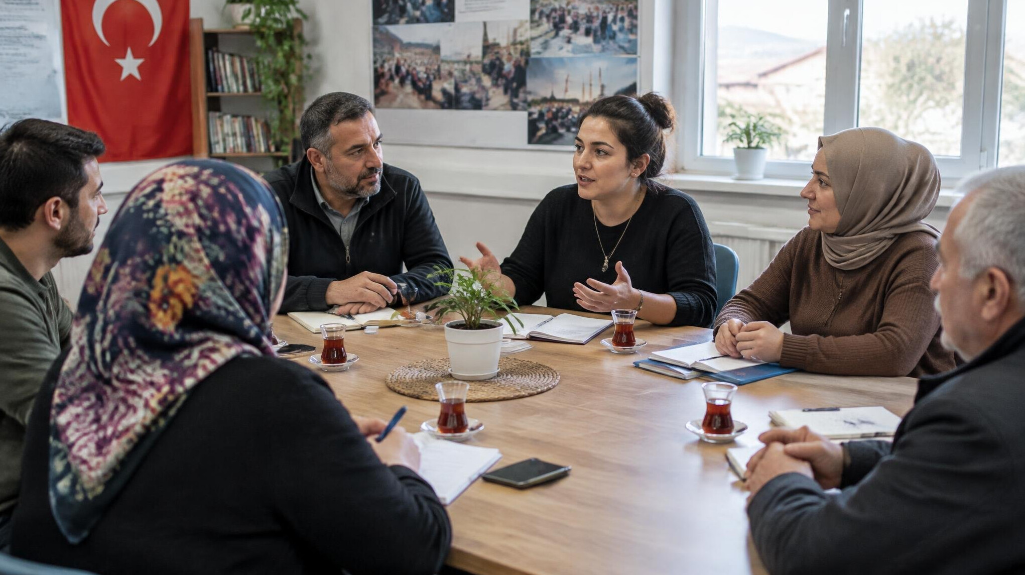 Diverse group of people in a community meeting