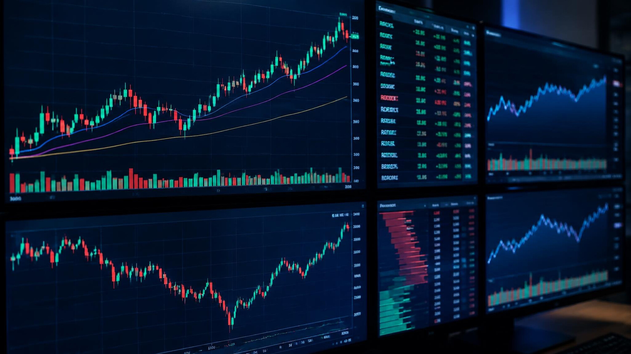 Stock market data displayed on screens