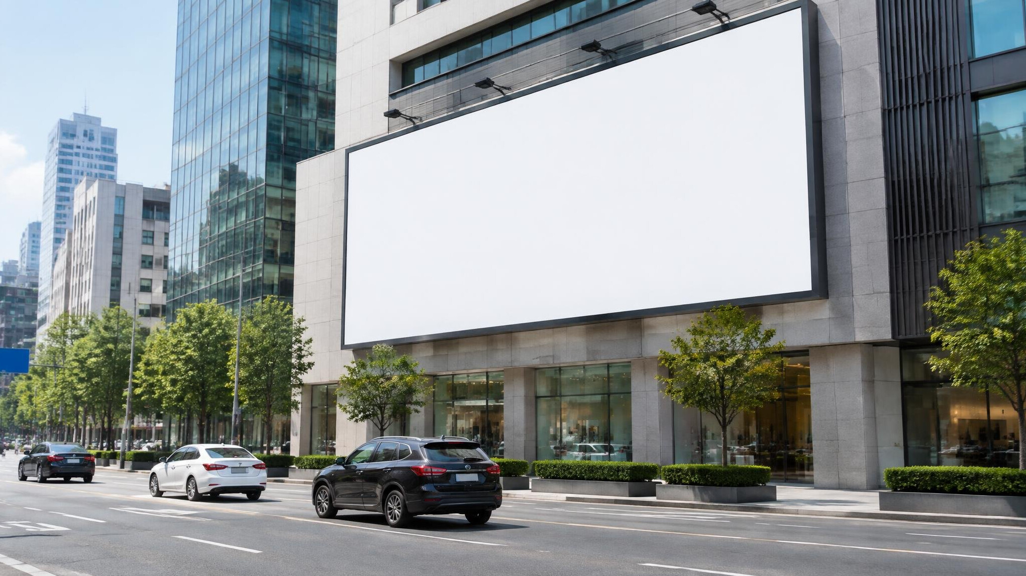 Blank advertising billboard on a city street